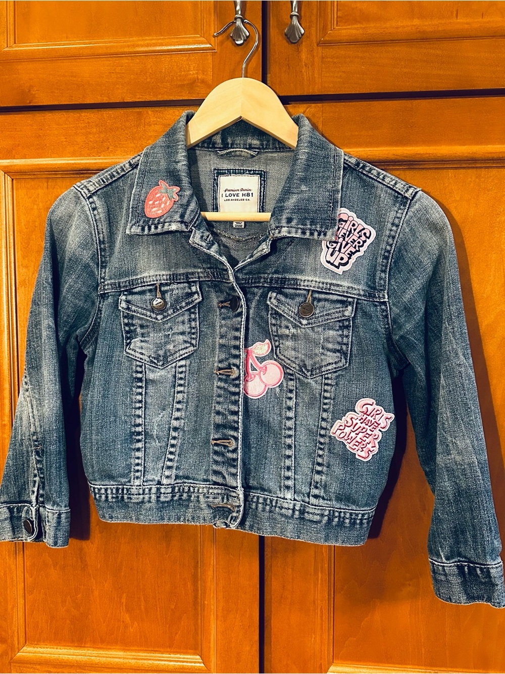 I Love H81 Size S Cropped Denim Jacket Girl Power Patches - Picture 8 of 11